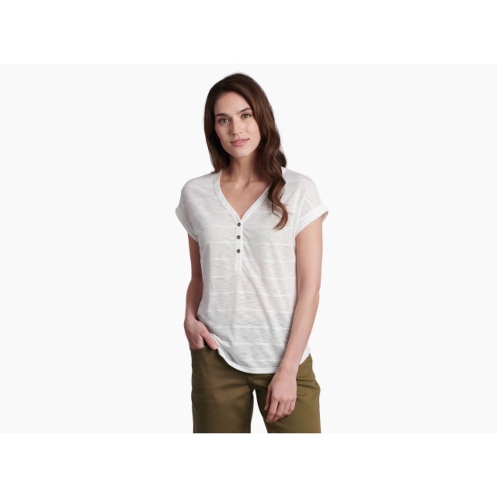 Kuhl Light Pink Keyhole Back Buttoned Short Sleeve Tee